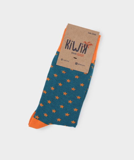 calcetines axul con estrellas naranja