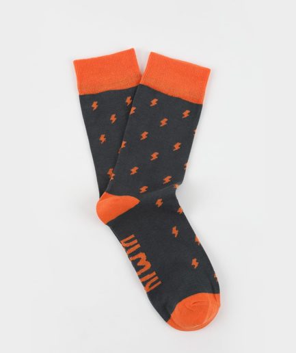 Calcetín Gris con Rayos Naranja