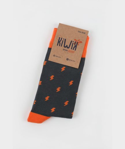 Calcetines Grises con Rayos Naranja